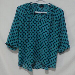 ZUNIE | small (7/8) | Turquoise Polka Dot Blouse with Three Quarter Sleeves